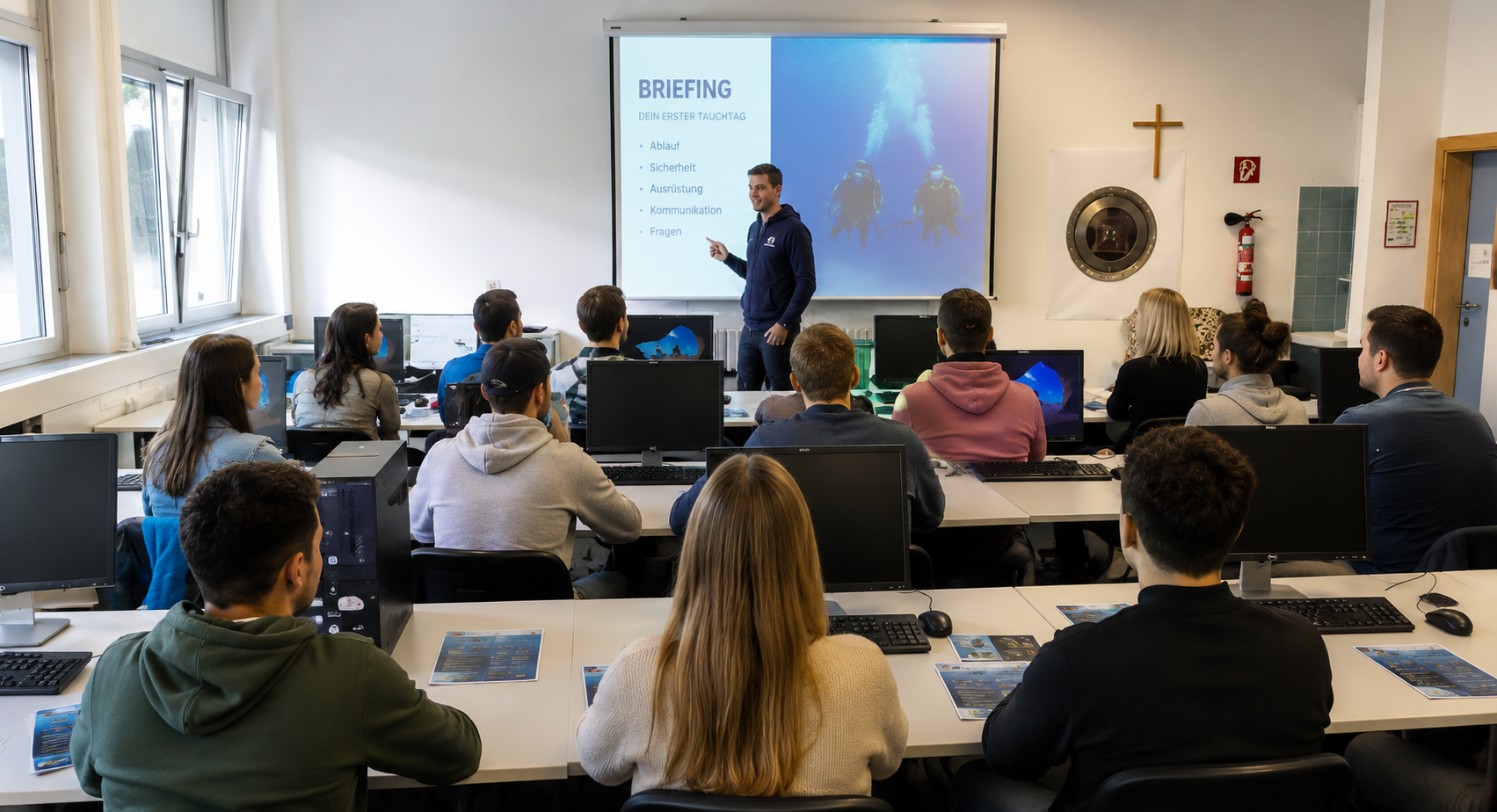 Briefing im Seminarraum für Scuba Diving Hagenberg